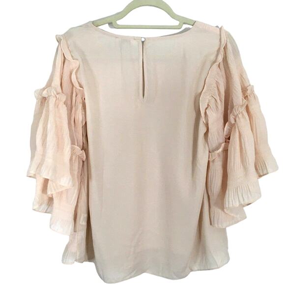 NWT Umgee Pleated Ruffled Tiered Bell Sleeve Top Chiffon Flowy Champagne Pink S - Picture 4 of 15